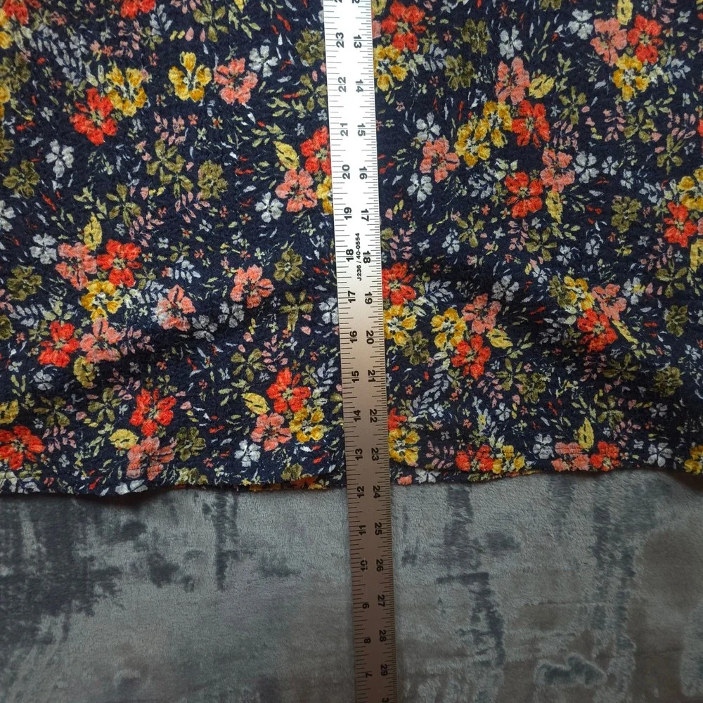 Loft Navy Blue Floral Puff Shoulder Long Sleeve Textured Blouse XL